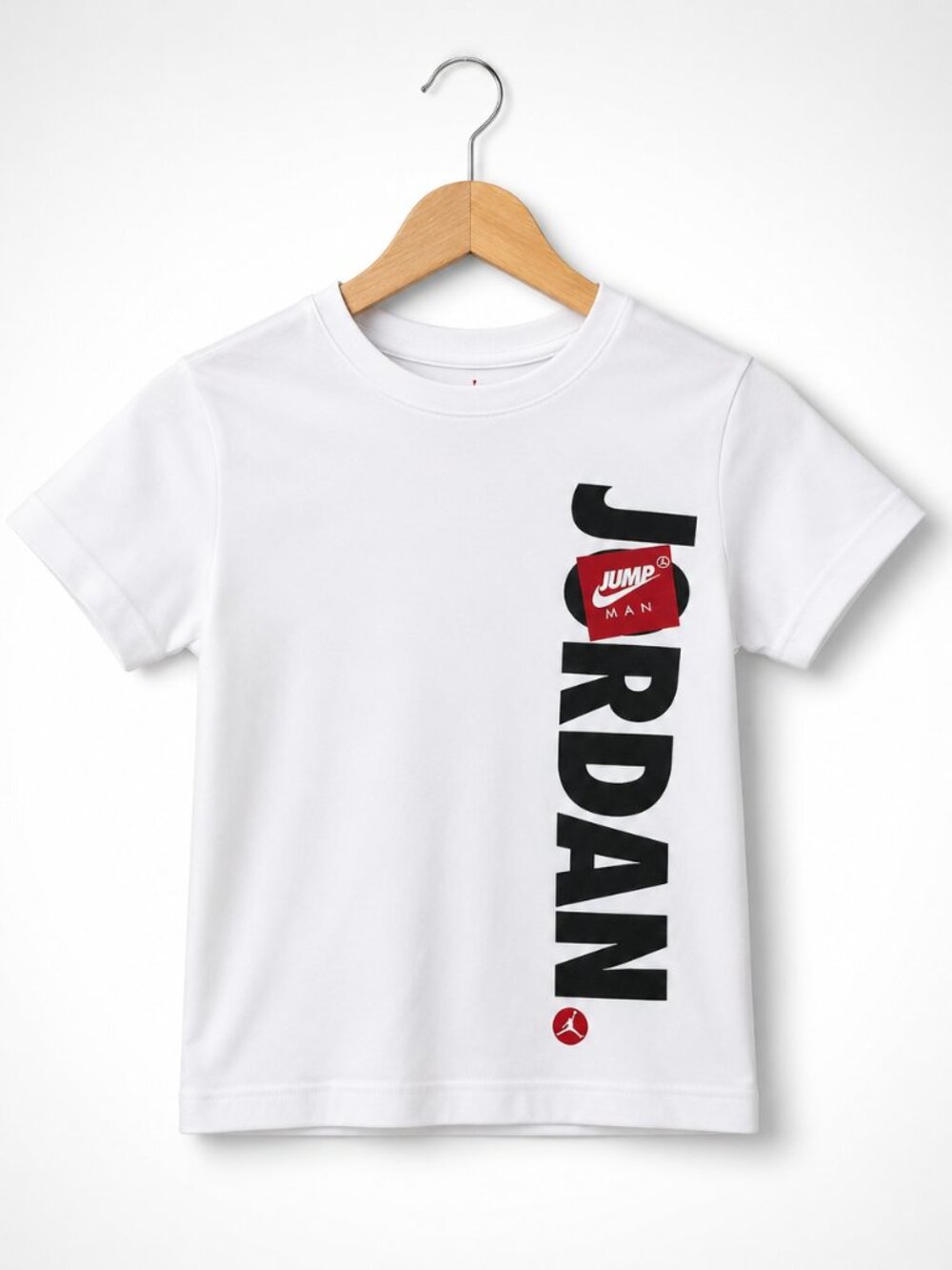 Jordan Boys T-Shirt Size 6 Age 5-6 White Vertical Logo Graphic Jumpman